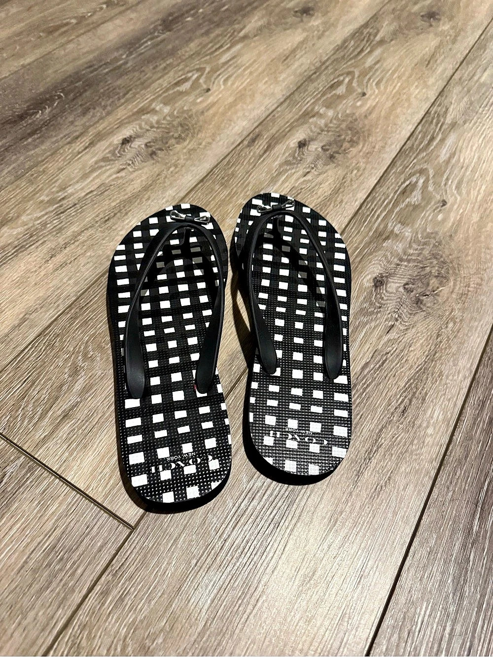 Coach Amel Gingham Flip Flop Black & White Sandals